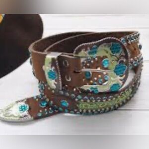 Western Gypsy Rhinestone Enamel Leather Belt 34” Waist